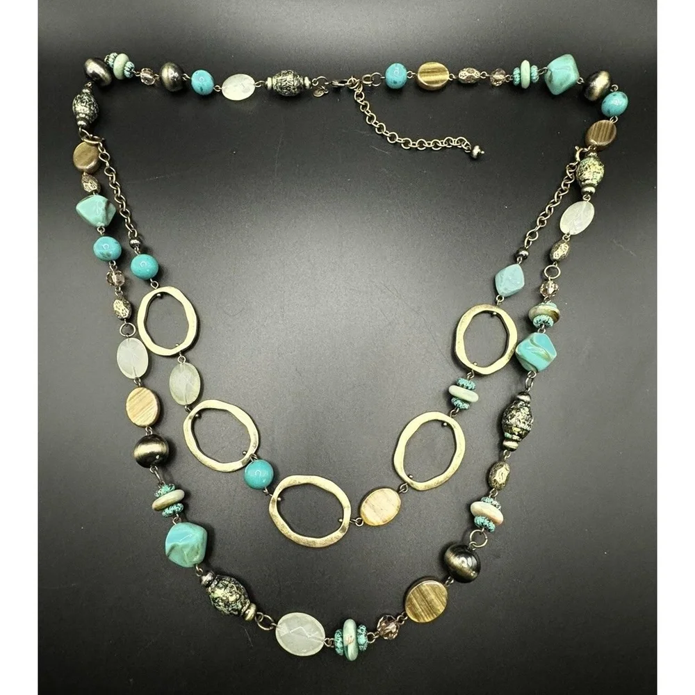 Premier Designs St Lucia Convertible 2‎ Strand Gold Tone Faux Turquoise Necklace